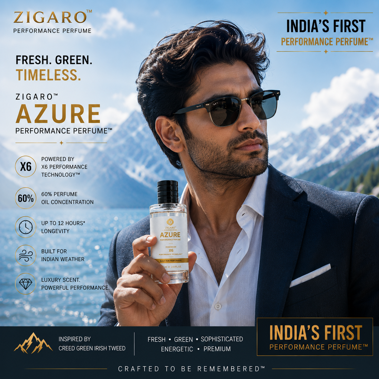 Zigaro™ AZURE Performance Perfume || Inspired From Creed Green Irish Tweed