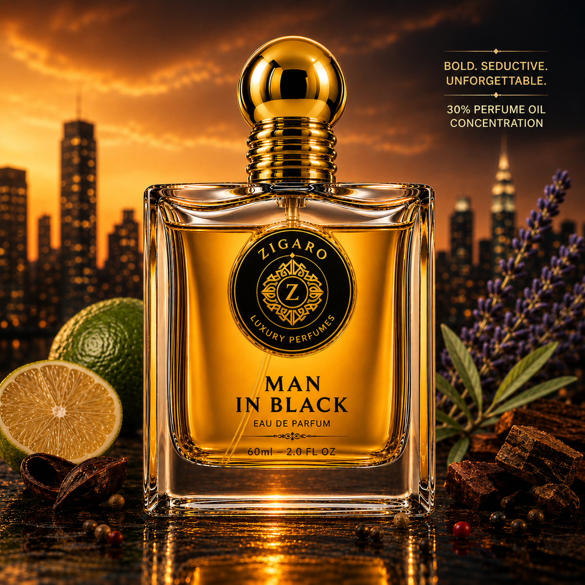 Zigaro Man in Black EDP || Intense Spicy Amber Eau de Parfum for Men