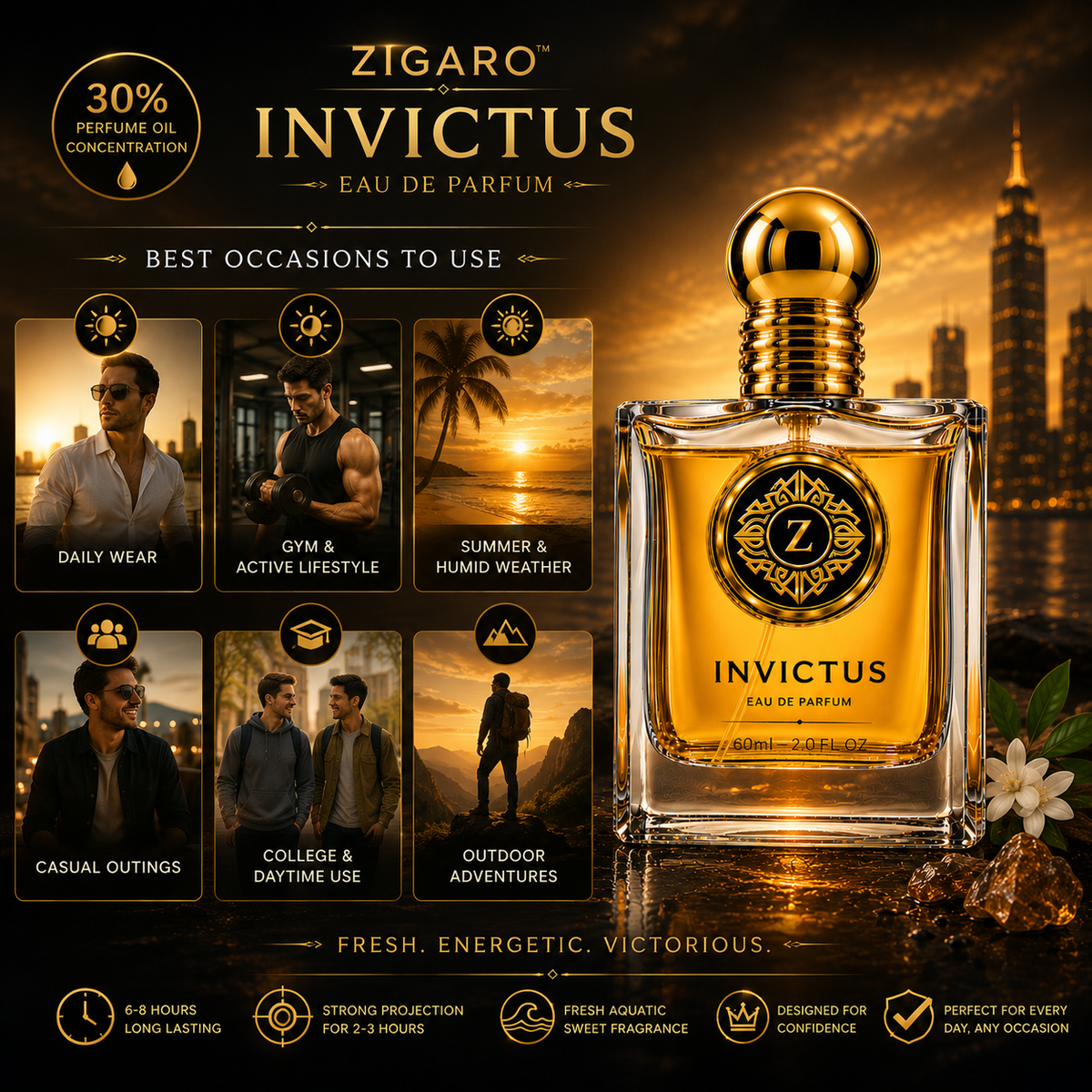 Zigaro Invictus EDP || Fresh Aquatic Sweet Eau de Parfum for Men