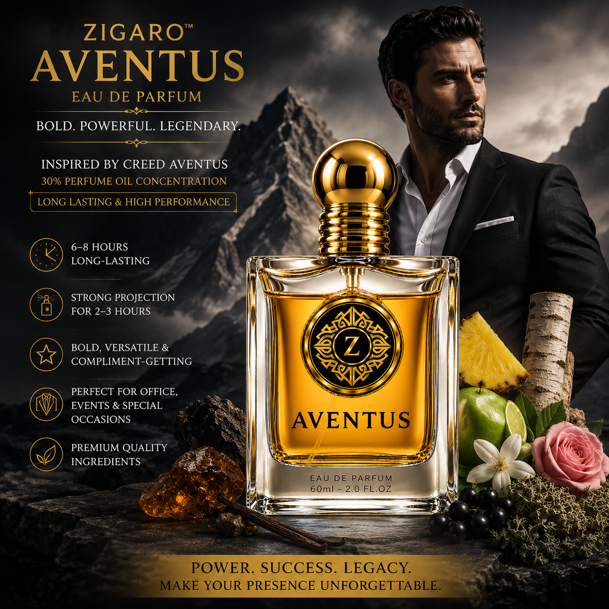 Zigaro Aventus EDP || Fruity Smoky Woody Eau de Parfum for Men