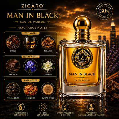 Zigaro Man in Black EDP || Intense Spicy Amber Eau de Parfum for Men