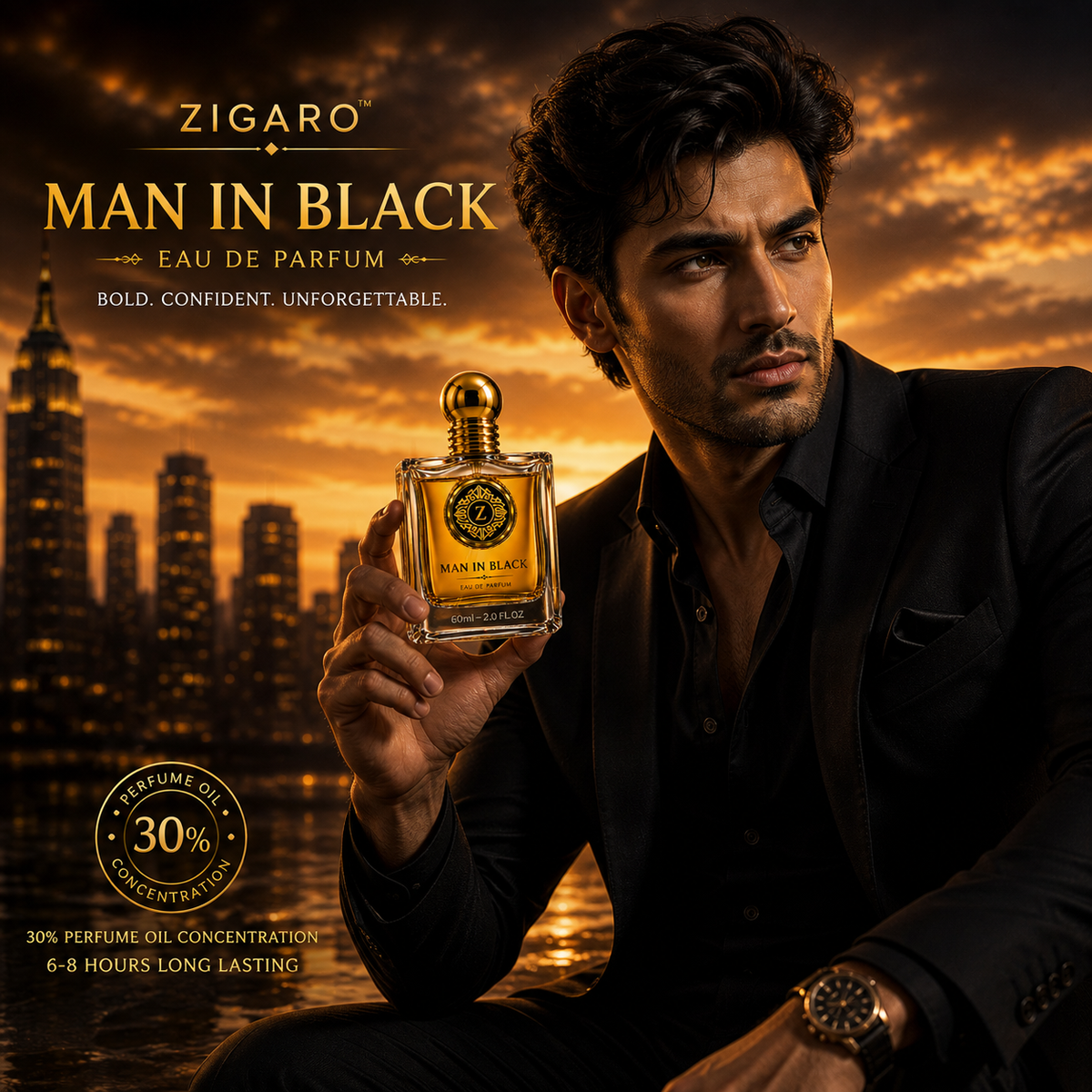 Zigaro Man in Black EDP || Intense Spicy Amber Eau de Parfum for Men