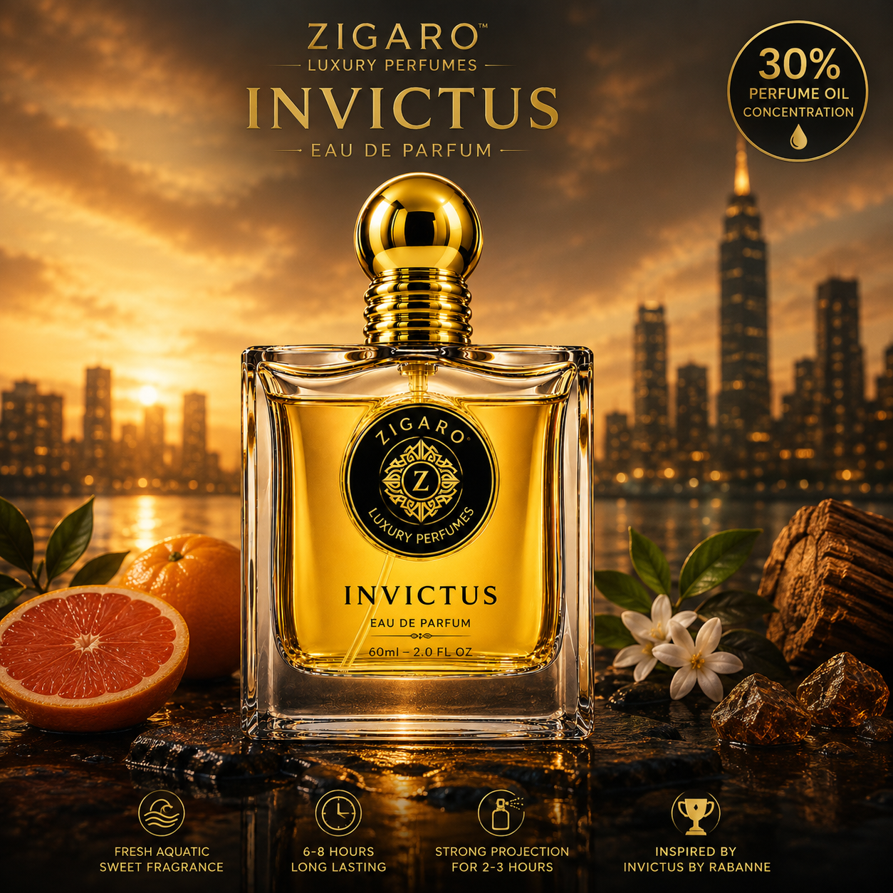 Zigaro Invictus EDP || Fresh Aquatic Sweet Eau de Parfum for Men
