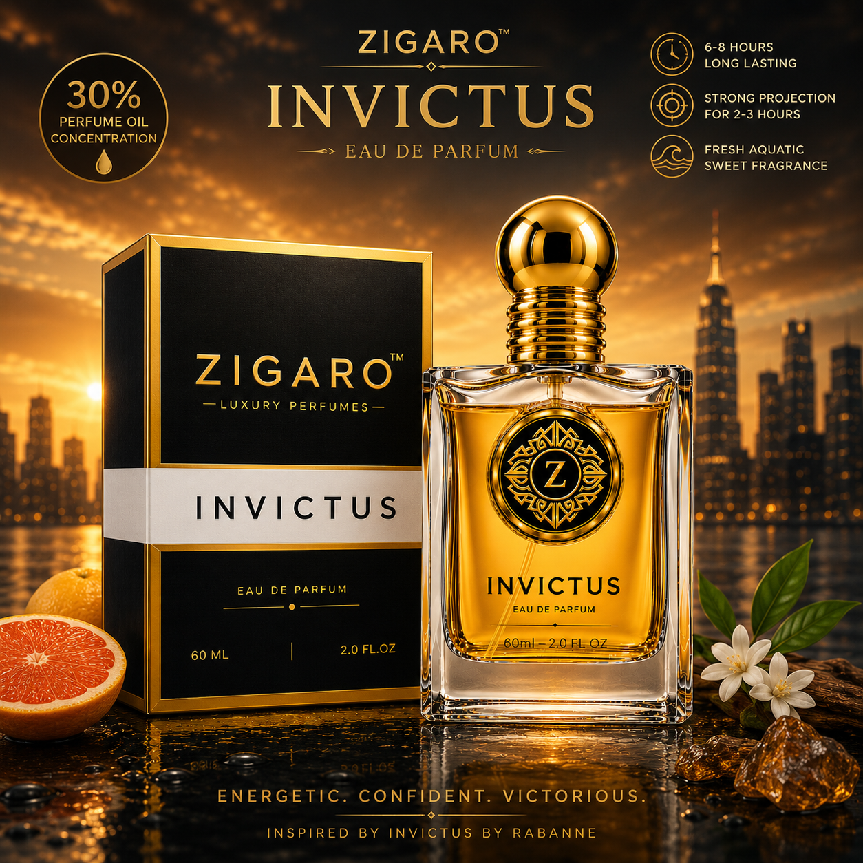 Zigaro Invictus EDP || Fresh Aquatic Sweet Eau de Parfum for Men