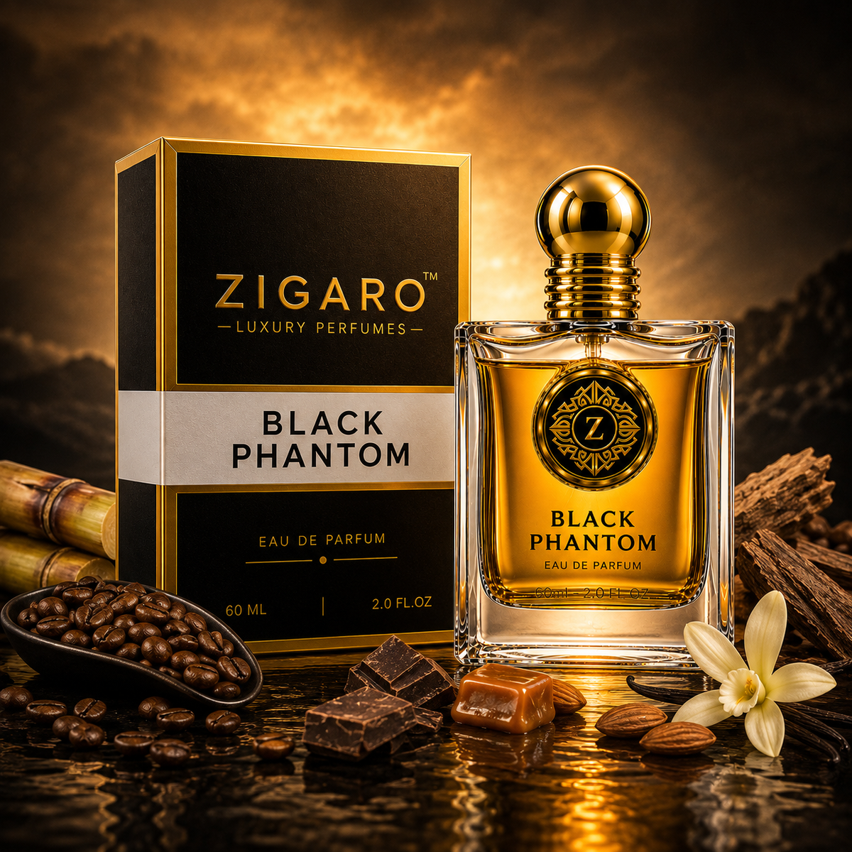 Zigaro Black Phantom EDP – Dark Gourmand Coffee Eau de Parfum (Unisex)