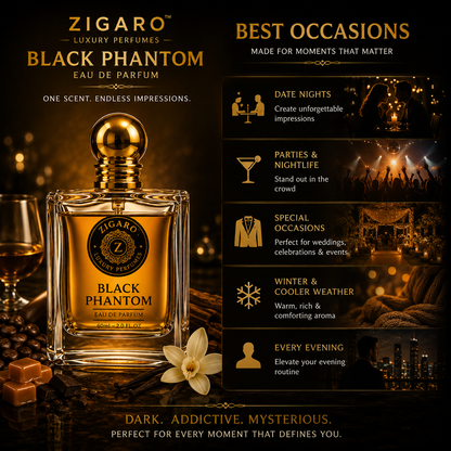 Zigaro Black Phantom EDP – Dark Gourmand Coffee Eau de Parfum (Unisex)