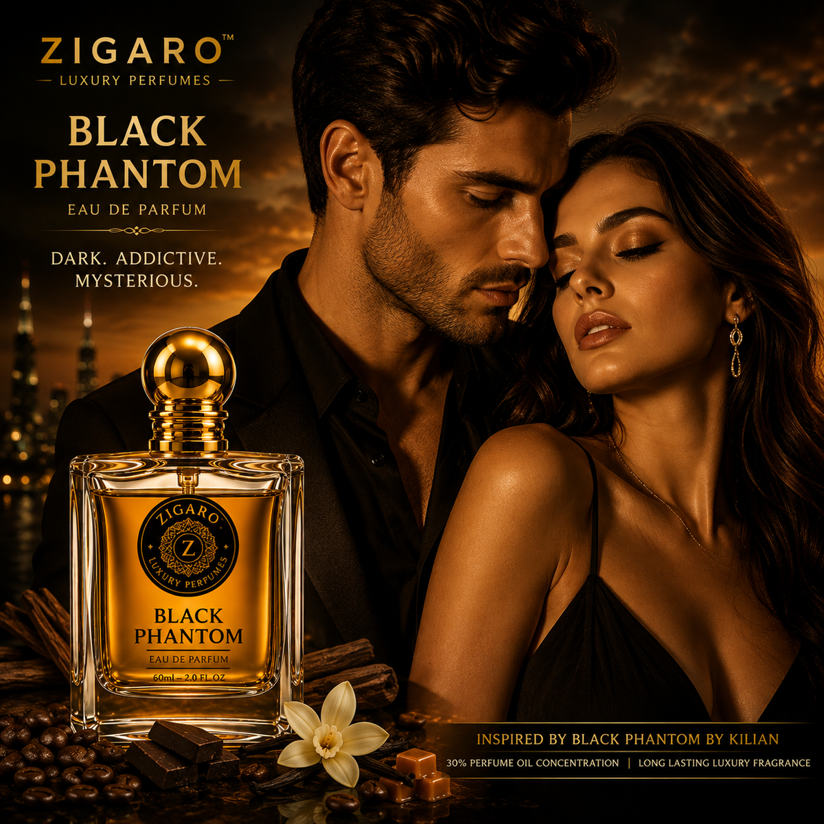 Zigaro Black Phantom EDP – Dark Gourmand Coffee Eau de Parfum (Unisex)