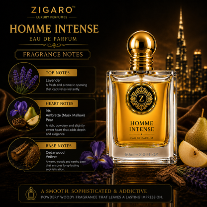 Zigaro Homme Intense EDP || Powdery Iris Woody Eau de Parfum for Men