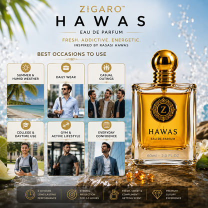 Zigaro Hawas EDP || Fresh Aquatic Sweet Eau de Parfum for Men