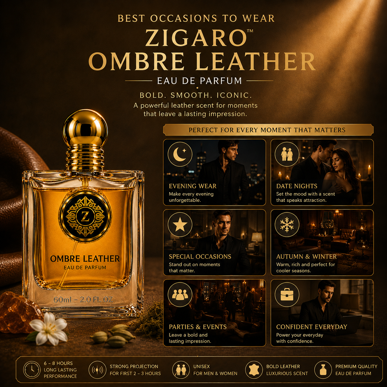 Zigaro Ombre Leather EDP – Rich Leather Amber Eau de Parfum (Unisex)