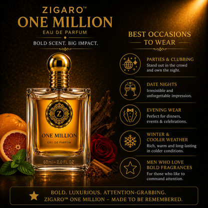 Zigaro One Million EDP – Sweet Spicy Leather Eau de Parfum for Men