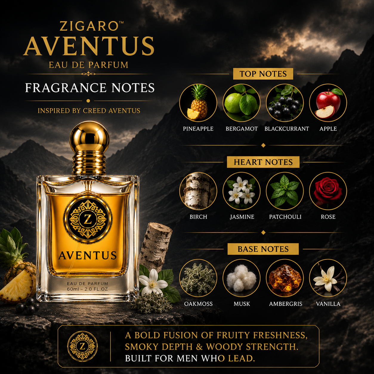 Zigaro Aventus EDP || Fruity Smoky Woody Eau de Parfum for Men