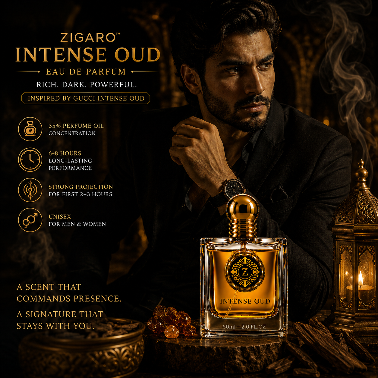 Zigaro Intense Oud EDP – Deep Smoky Oud Eau de Parfum (Unisex)
