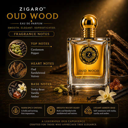 Zigaro Oud Wood EDP || Smooth Woody Oud Eau de Parfum (Unisex)
