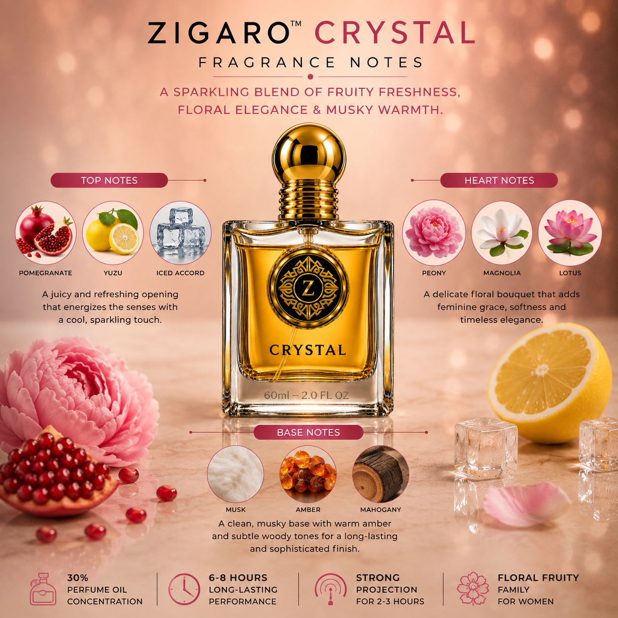 Zigaro Crystal EDP – Fresh Floral Fruity Eau de Parfum for Women