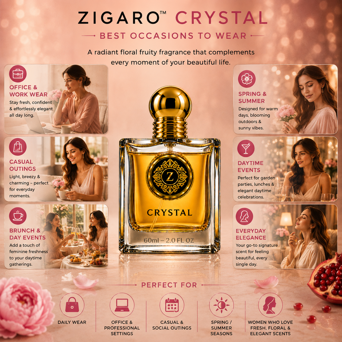 Zigaro Crystal EDP – Fresh Floral Fruity Eau de Parfum for Women