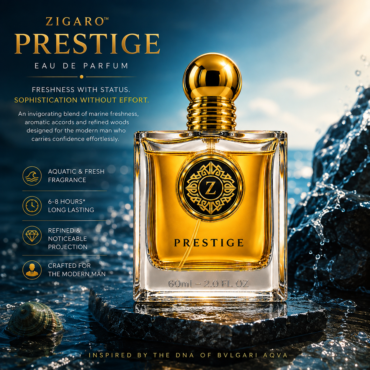 ZIGARO™ PRESTIGE EDP — Inspired From Bvlgari Aqua