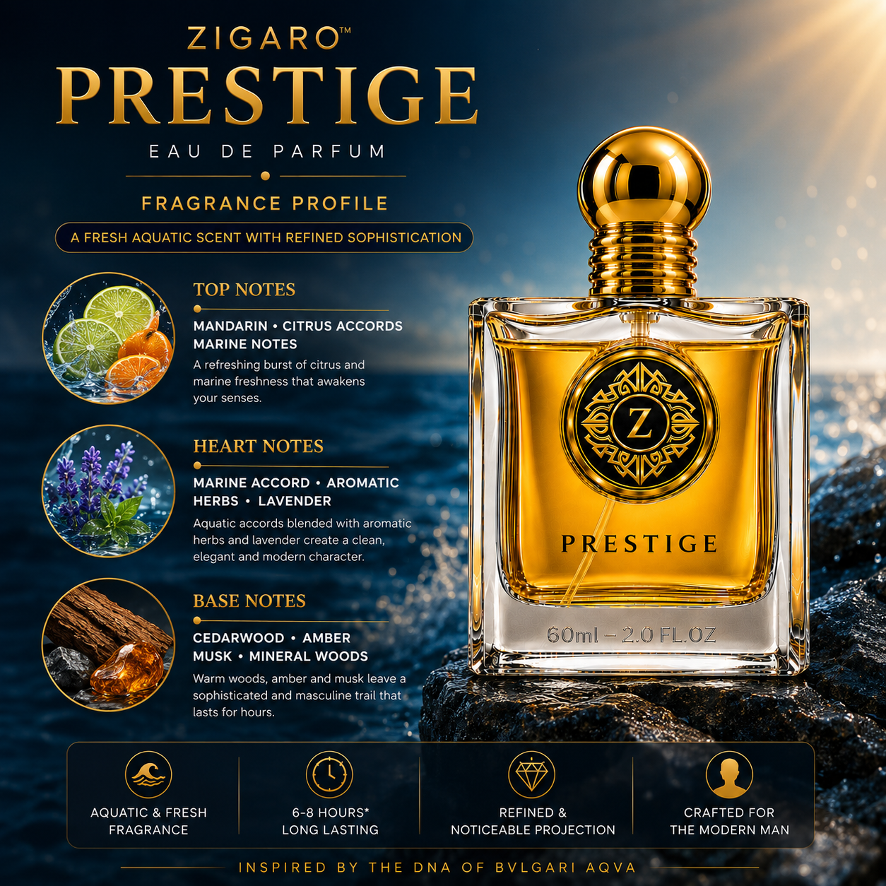 ZIGARO™ PRESTIGE EDP — Inspired From Bvlgari Aqua