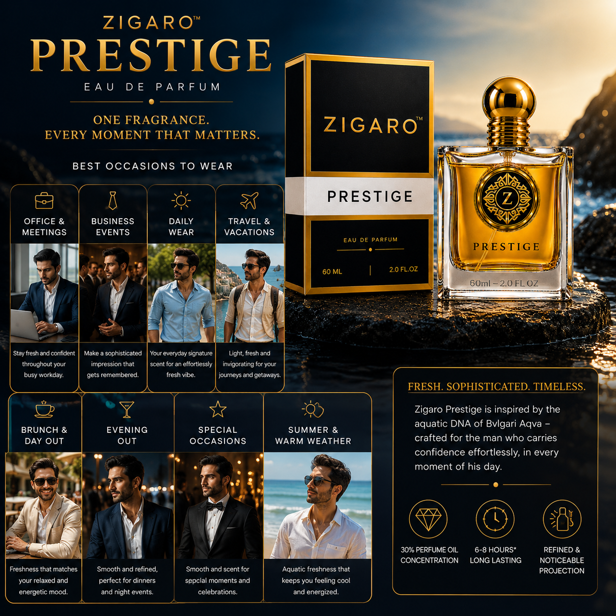 ZIGARO™ PRESTIGE EDP — Inspired From Bvlgari Aqua